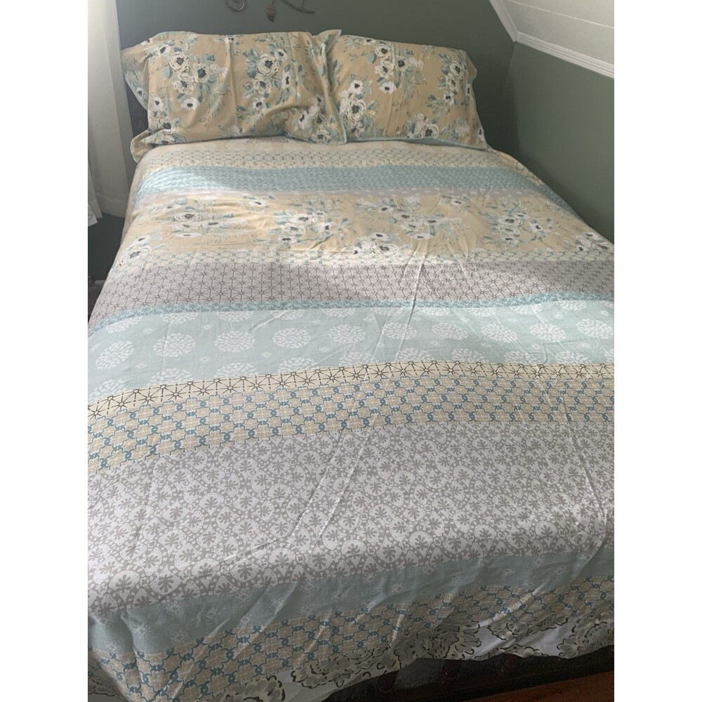 Madison Park  King duvet cover set Teal, Gray, White, Tan Shabby Chic